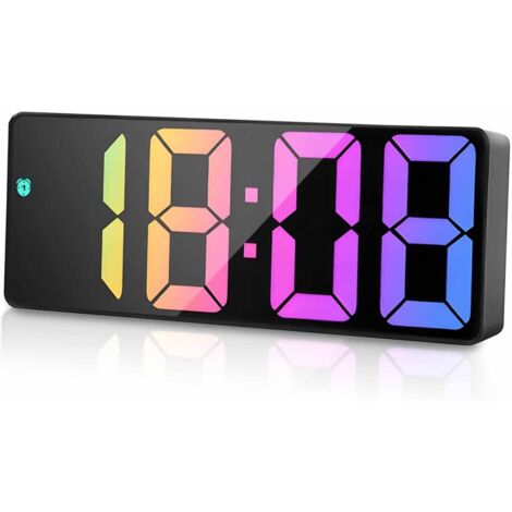 Horloge Murale Numérique Réveil Numérique Avec Température, Éclairage RGB 3 Alarmes, Grand Affichage LED Noir 12/24H USB-C