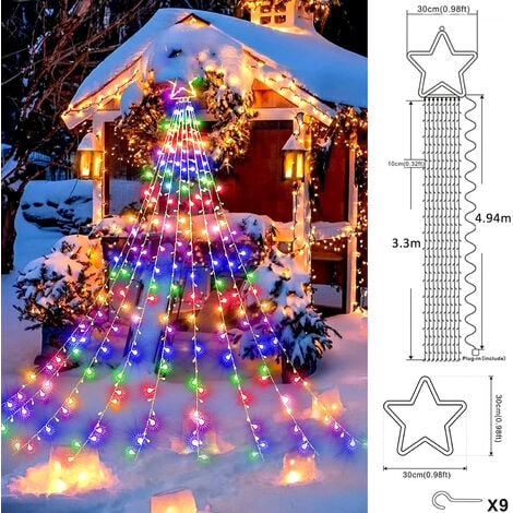 Rideau Lumineu, 10M 300LEDs Guirlande Lumineuse Exterieure Noel, 8 Modes  IP44 étanche Noel LED , Coloré