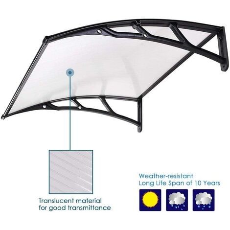 Auvent Marquise de Porte 120x80cm(LxP) Transparent en Polycarbonate Anti UV Design Voûté