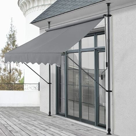Auvent Rétractable Store Banne de Jardin en Acier Polyester avec Manivelle sans Perçage Auvent Téléscopique Réglable 250x120cm Gris