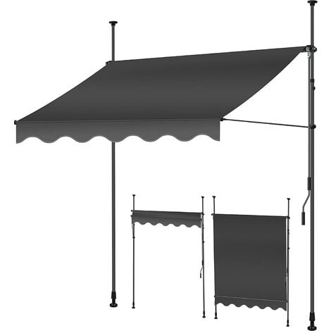 Auvent Rétractable Store Banne de Jardin en Acier Polyester avec Manivelle sans Perçage Auvent Téléscopique Réglable 250x120cm Gris