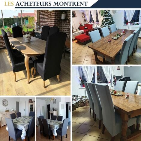 Lot de 6 Housses de Chaise XL Extensible Gris pour Salle à Manger élastique Couverture Chaises Dossier Haut Grande Taille Lavable