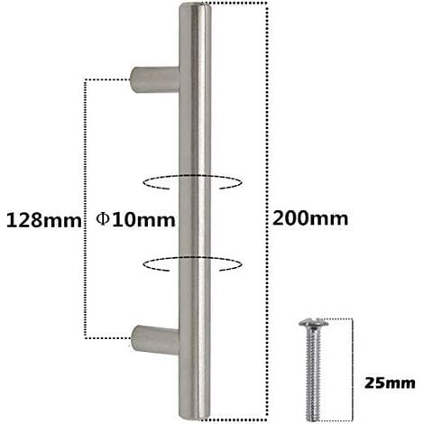 20pcs Poignée Meuble Inoxydable Poignee de Meuble Cuisine Espacement des Trous de 128mm Acier Brossé Poignée en T pour Porte d'armoire