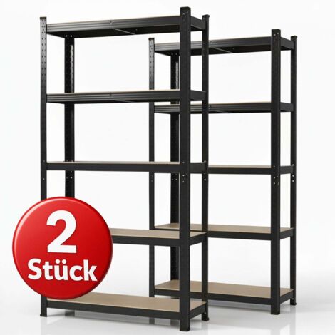Schwerlastregal Lakota 2er Set Traglast bis 875 kg Schwarz 150 x 75 x 30 cm