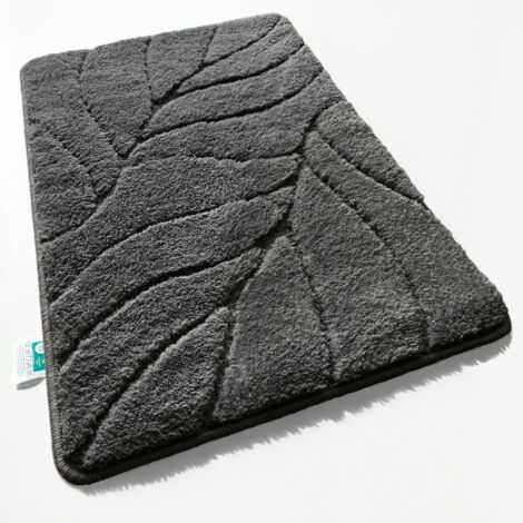 Badematte Maris Flauschiger Badvorleger mit Blattstruktur Dunkelgrau 60 x 120 cm