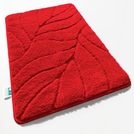 Badematte Maris Flauschiger Badvorleger mit Blattstruktur Rot 60 x 120 cm