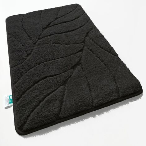 Badematte Maris Flauschiger Badvorleger mit Blattstruktur Schwarz 40 x 60 cm