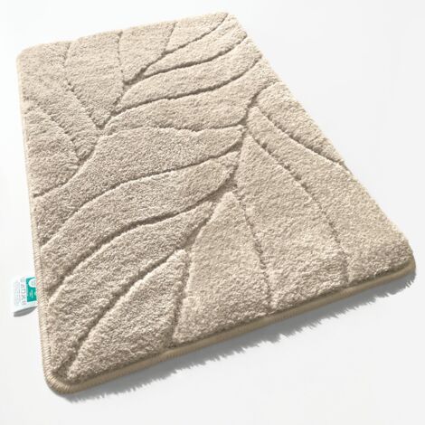 Badematte Maris Flauschiger Badvorleger mit Blattstruktur Ivory 50 x 80 cm