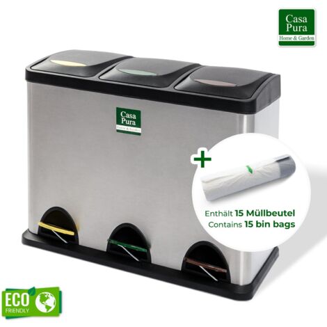 Mülleimer Brandon Trennsystem 3 Kammern Inkl. Rolle Müllbeutel 3 x 8 Liter