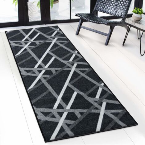 Teppich-Läufer nach Maß Printed Anthrazit mit Streifen 67 x 500 cm