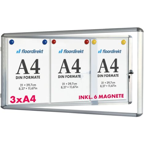 Schaukasten Innen Premium 37 x 70 cm 3 x A4 Mit 6 Magneten