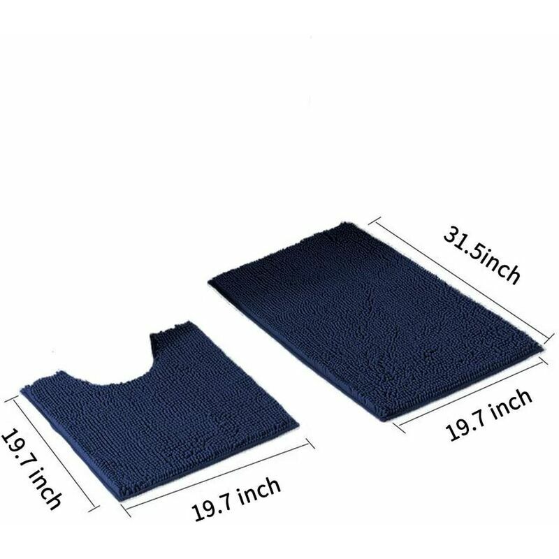 Ensemble Tapis de Bain/Carpettes de Toilette 2 Pièces, Tapis WC  Antidérapant Doux Absorbant Epais en Chenille pour la Salle de Bain