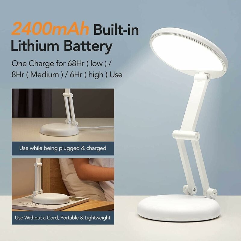 Mini lampe de bureau LED flexible sans scintillement Protection des yeux  Batterie Lampe de table – Blanc