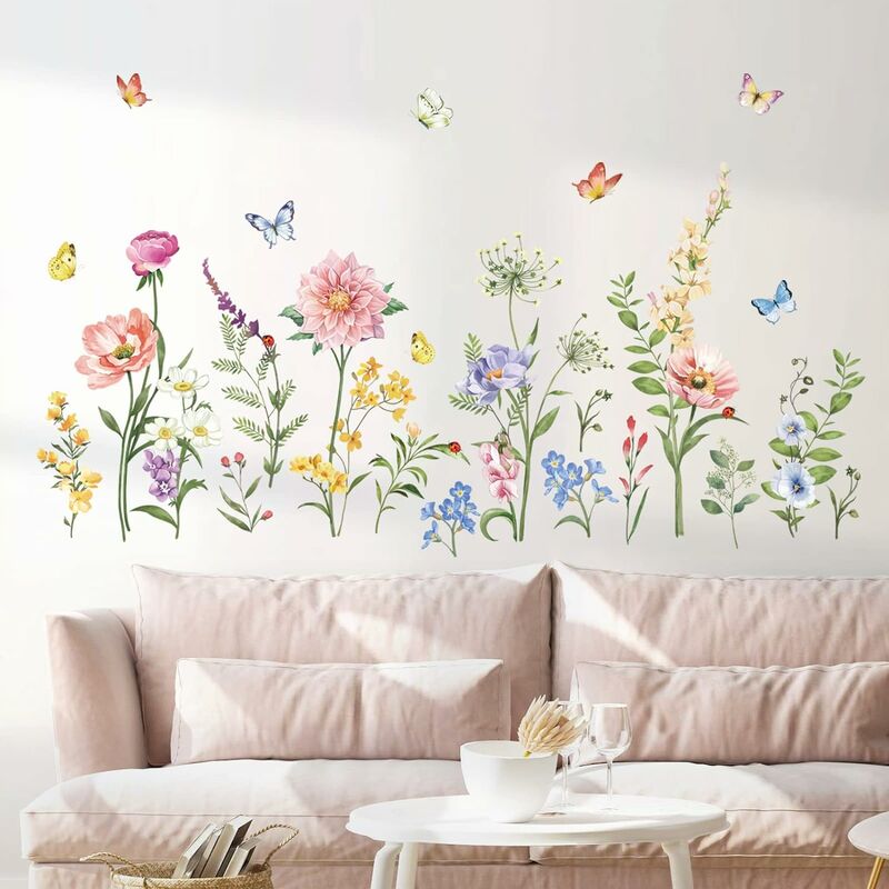 Stickers muraux décoratifs Pivoine Fleur modèle Stickers muraux Papier  Peint Floral Art Applique Chambre décoration Fond Autocollant Home Decor