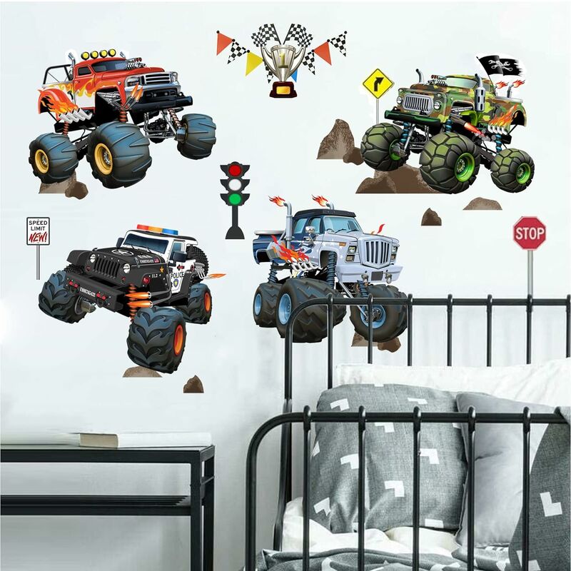 Stickers Muraux Construction Véhicules Autocollants Muraux Mural Stickers  Voiture Camions Tracteur pour Chambre Bébé Garçon Salle de Jeux Bébé  Pépinière,Multi