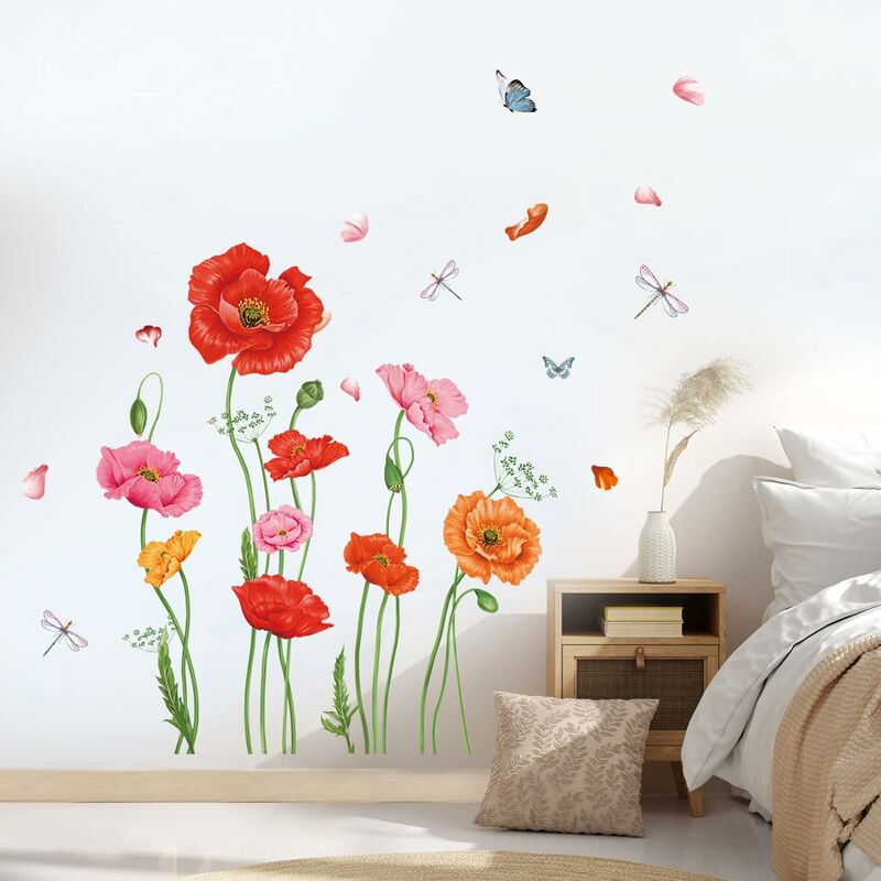Stickers muraux Fée champignon fille chambre sticker mural Fleurs papillon  fleur fée