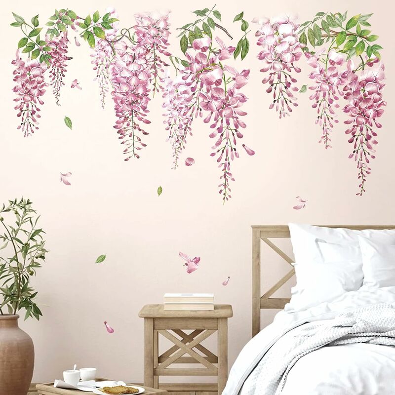 Stickers Muraux Plantes Vertes Pendaison Vigne Autocollant Mural Glycine  Fleur Décoration Murale Chambre Salon TV Mur