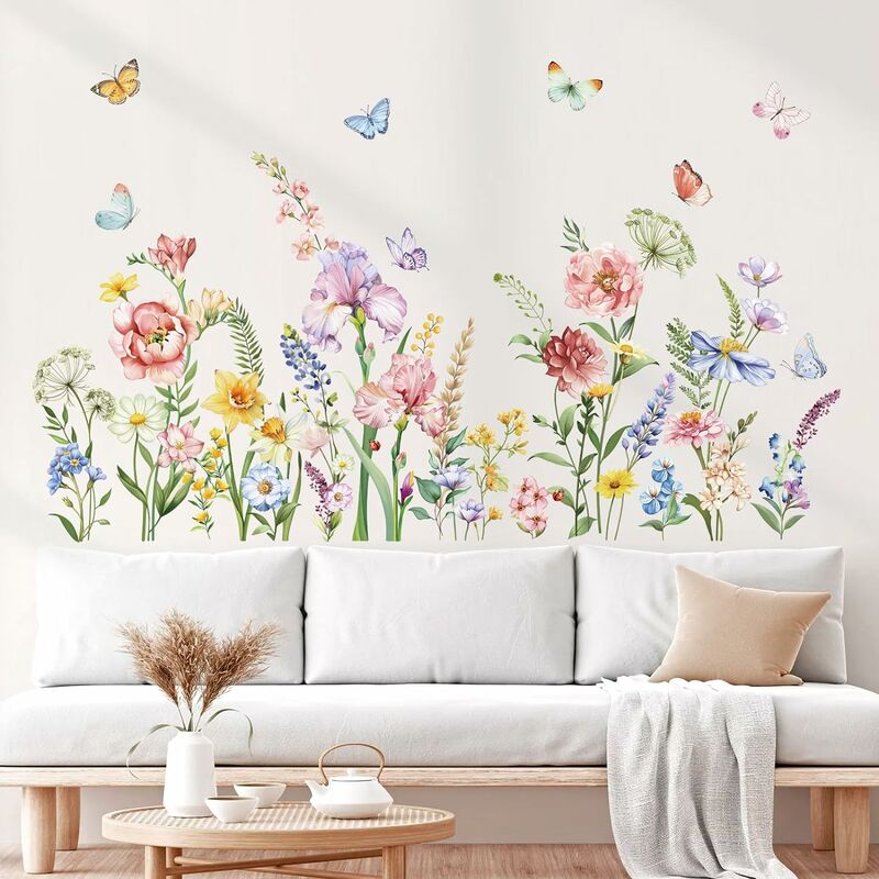 Stickers Muraux Fleurs de Jardin Autocollant Mural Floral Iris