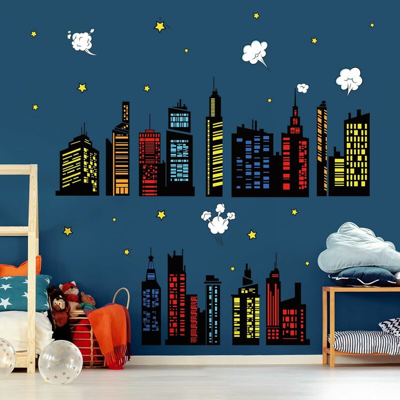 Stickers Muraux Coloré Ville Skyline Autocollant Mural Bâtiment Silhouette  Étoiles Décoration Murale Chambre Enfants Salle De[J4485] - Cdiscount Maison