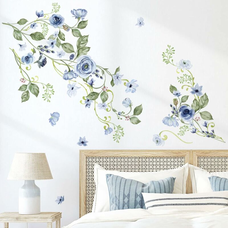 Stickers Muraux Fleurs de Jardin Autocollant Mural Floral Iris Papillons Décoration  Murale Chambre Fille Salon Salle de Cours,A,32 x 4,32 x 4,32 cm