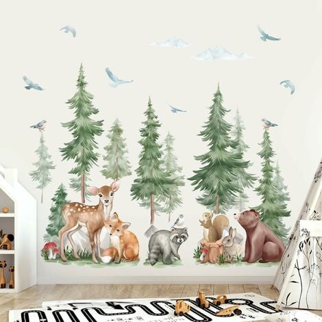 Stickers adhésifs Enfants | Sticker Autocollant animaux de la forest -  Décoration murale chambre enfants | 60 x 120 cm