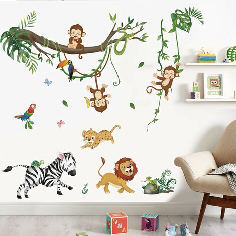 Papier peint jungle enfant  Zèbre Lion Singe – LePapierPeint