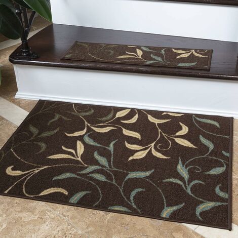 Tapis décoratif collection dos en caoutchouc motif feuilles style  contemporain,Tapis d'entrée - 67cm x 90cm