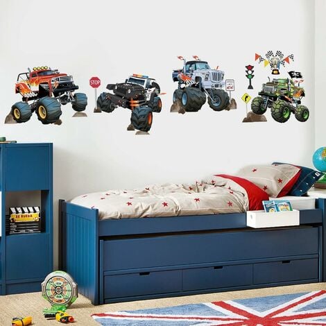 Stickers Muraux Construction Véhicules Autocollants Muraux Mural Stickers  Voiture Camions Tracteur pour Chambre Bébé Garçon Salle de Jeux Bébé  Pépinière,Multi