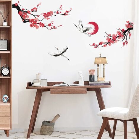 Stickers Muraux Fleurs de Cerisier Prune Autocollants Muraux Mural Stickers  Style Chinois Branche Arbre pour Chambre