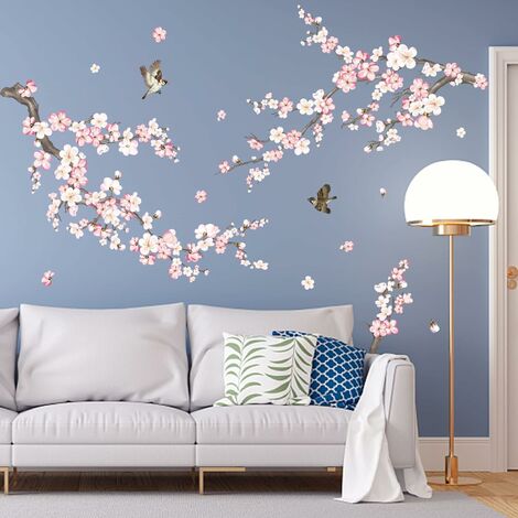 Stickers Muraux Fleurs de Cerisier Rose Autocollants Muraux Mural Stickers  Branche Arbre pour Chambre Salon Mur TV,Multi