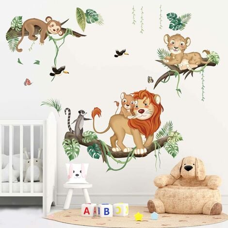 Stickers muraux Animaux de la jungle Singe Girafe Éléphant Lion