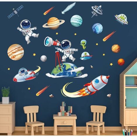 Stickers Chambre Garçon - Espace Fusées Planètes Astronaute et Étoiles
