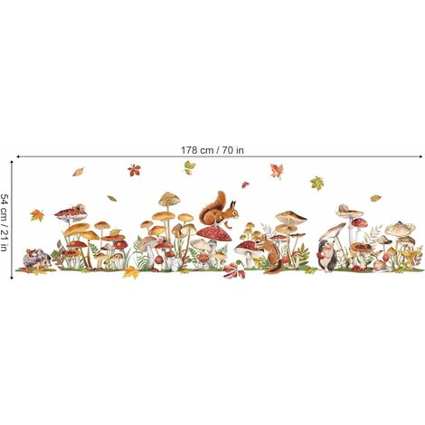 Stickers Muraux Animaux Foret Écureuil Autocollant Mural Champignon  Feuilles Automne Décoration Murale Chambre Enfants Bébé Pépinière  Salon,Multicolore,32,2 x 4,7 x 4,7 cm