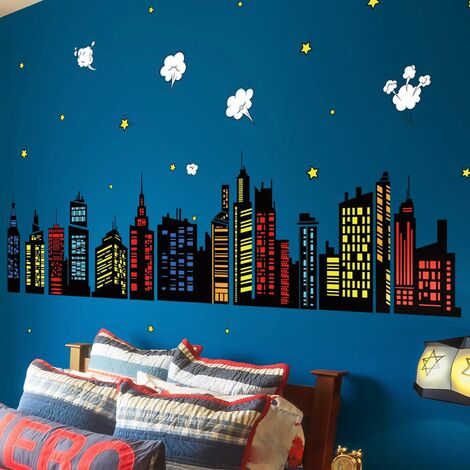 Stickers muraux chambre de bébé skyline ville magique