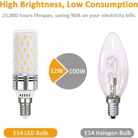 Ampoule LED E14 12W Blanc Froid 6000K 1450LM, 84 LEDs, Équivalent Lampe  Halogène E14 100W, AC 220V, Ampoule LED Mais E14 Froid pour Plafonnier