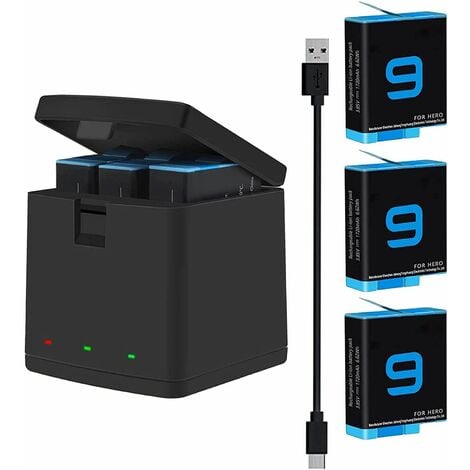 Pack de 3 Batteries de Rechange Hero 9 et Chargeur USB à 3 canaux