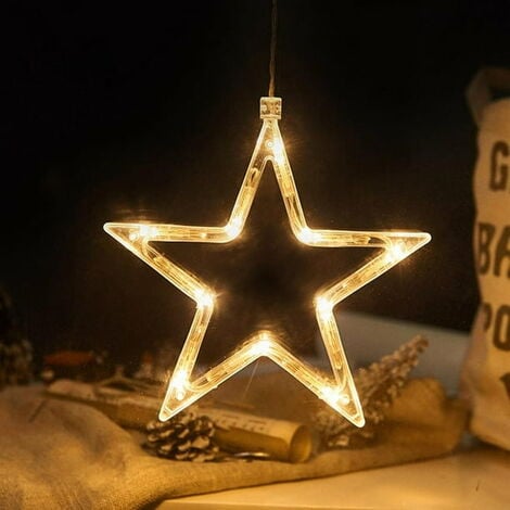 Lumière féerique LED en forme d'étoile, 2 pièces, lumière de fenêtre avec  ventouse, pour fête