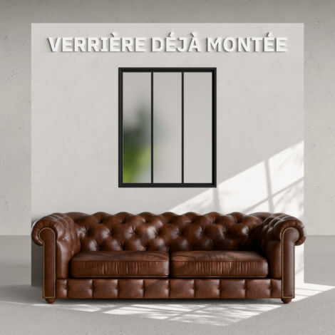 Verrière 3 Carreaux - Déjà Montée - Noir Mat - Verre Dépoli
