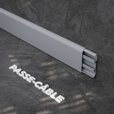 Plinthe Passe-Câble PVC 80 mm - Gris - 2.60 m, Lot de 5
