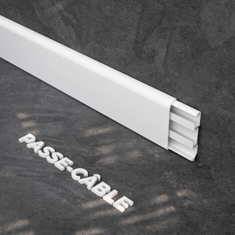 Mon Marché Déco – Plinthe électrique passe-câble PVC 80 mm – Blanc – 1 m pour câbles de faible courant – Installation facile avec colle mastic