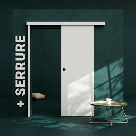 Porte Coulissante avec Rail + Serrure - Prépeinte Plane 73 cm
