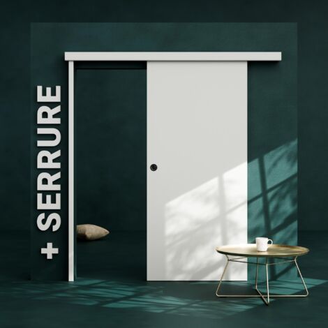 Porte Coulissante avec Rail + Serrure - Prépeinte Plane 93 cm