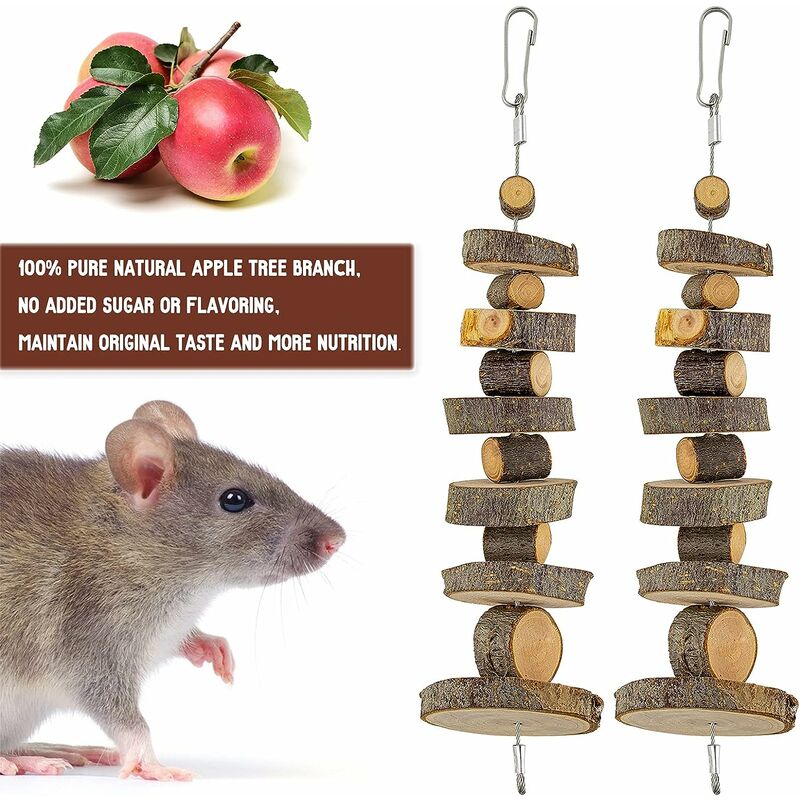 Lot de 2 Naturel Branches d'Pomme avec Gâteau Aux Herbes Snacks Dents de Broyage Jouets pour Petits Animaux Lapin Hamster Chinchilla Cochons d'Inde Dricar Jouets à Mâcher pour Lapin 