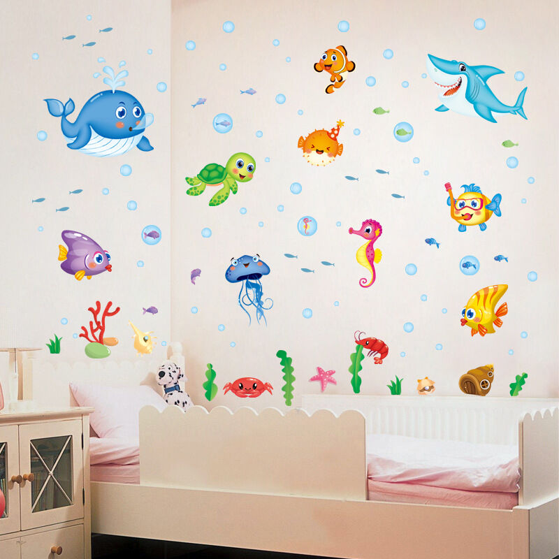 Mural Sticker bébé enfants salle de jeux poissons fond marin NEUF 
