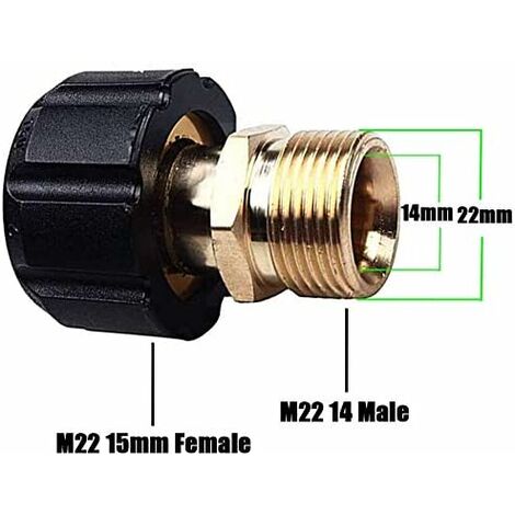 Raccord métrique M22 15 mm mâle vers M22 14 mm mâle pour coupleur de Nettoyeur Haute Pression 