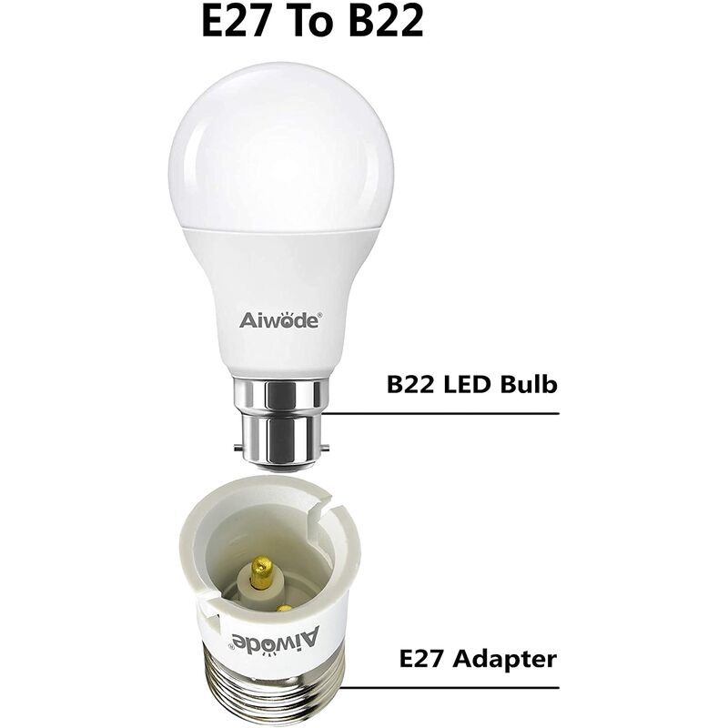 Uplight B22 vers E27 Adaptateur de Douille,B22 vers E27 LED Convertisseur pour Ampoules LED et Ampoules Incandescentes,Adaptateur de Base de Lampe B22 Lot de 10. 