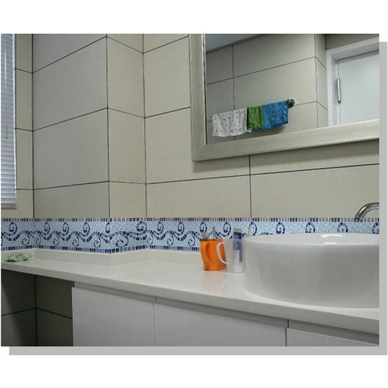 Bordure de papier peint bleu Frise Murale autocollant Motif autocollant imperméable en PVC Plinthe Autocollant de salle de bain Décor Mural 