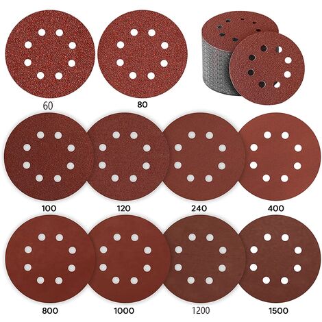Diamètre : 125 mm Pour ponceuse excentrique Feuilles abrasives Lot de 60 disques abrasifs professionnels 10 grains de 40-60 180-240 8 trous 80-120 