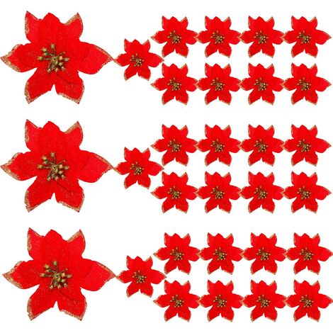 Artificielle Décoration Poinsettia Arbre de Noël Fleurs Glitter ornement de cadeau de Noël