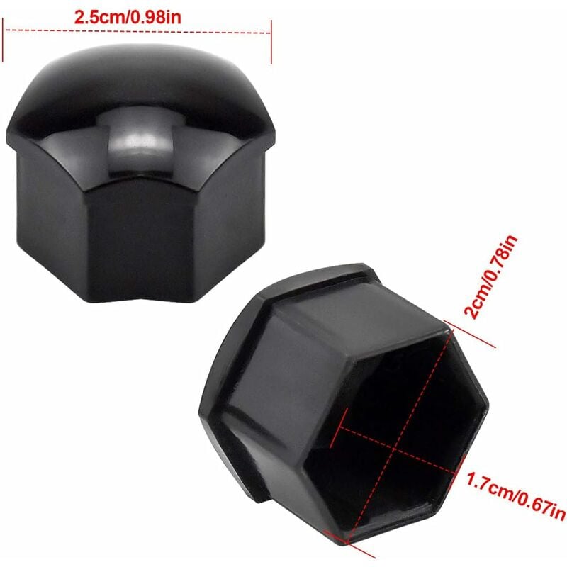 Cache-écrou de roue en plastique noir (tête hexagonale 17mm)